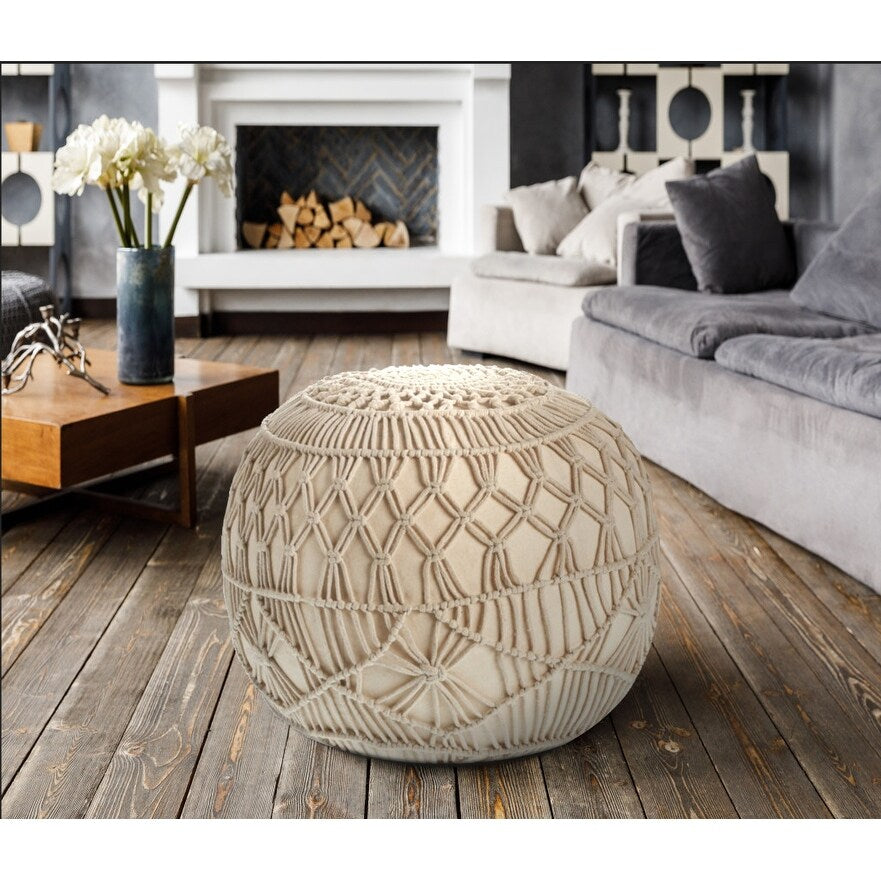 HomeRoots 20" Cream 100% Cotton Ottoman