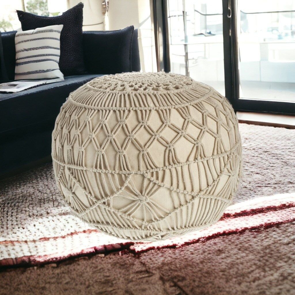 HomeRoots 20" Cream 100% Cotton Ottoman