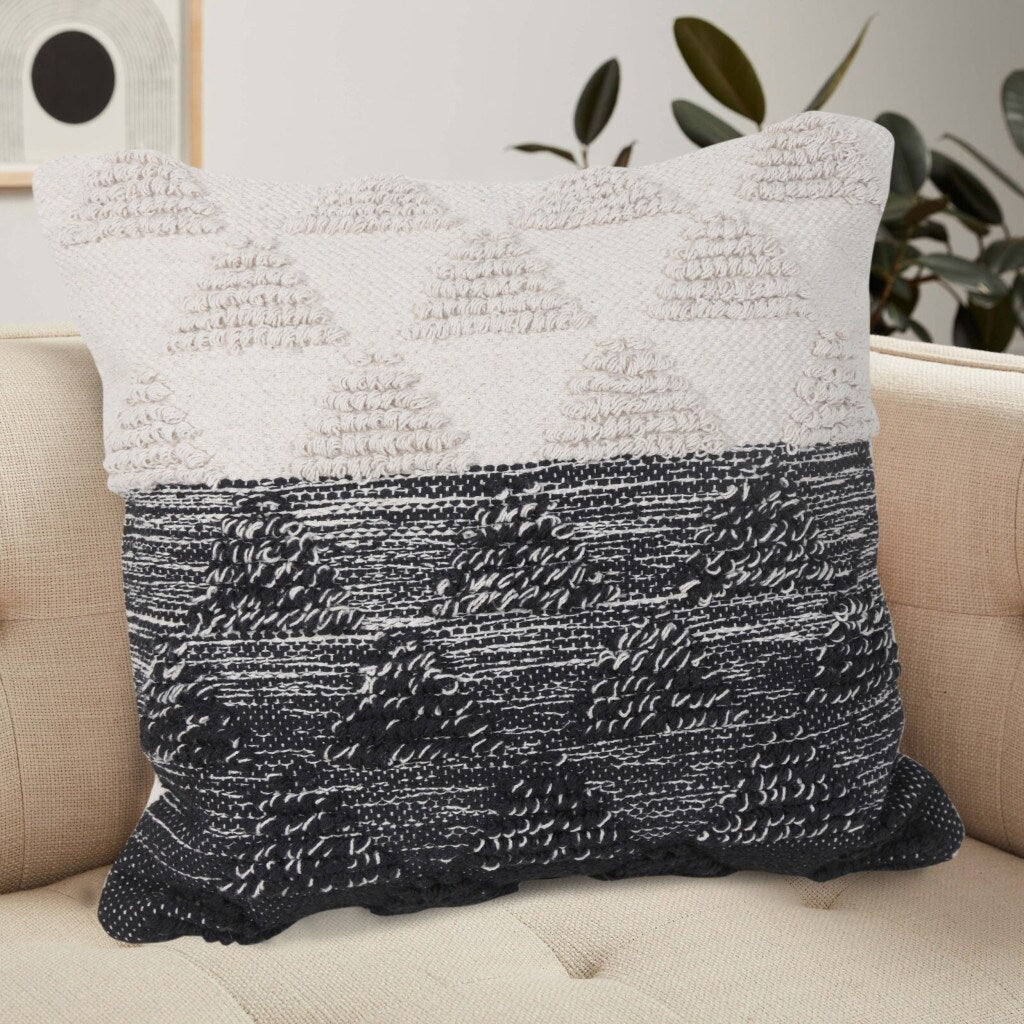 HomeRoots 20" X 20" Black And Off-White 100% Cotton Geometric Zippered Pillow
