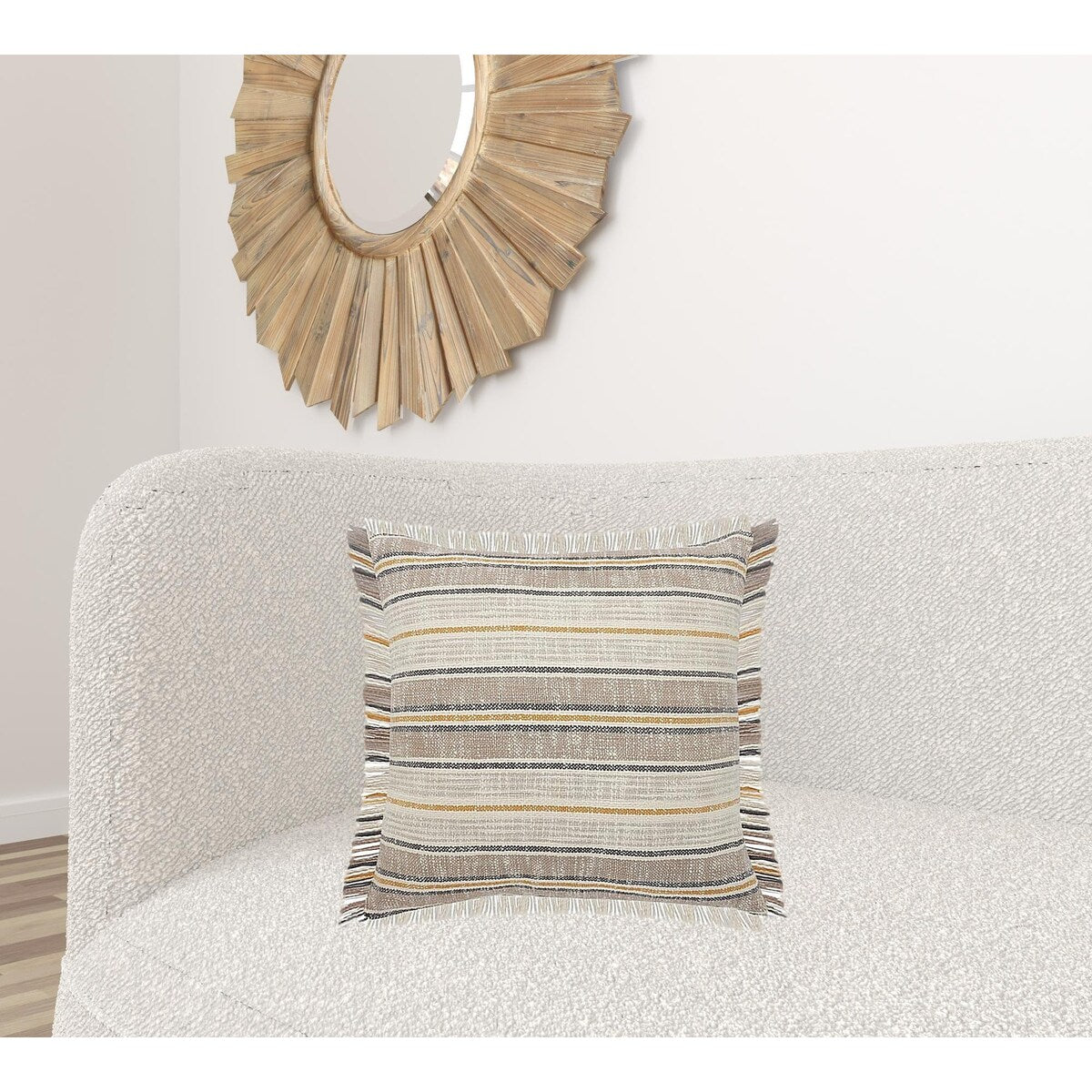 HomeRoots 20" X 20" Taupe Gray Yellow And Navy 100% Cotton Striped Zippered Pillow