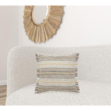 HomeRoots 20" X 20" Taupe Gray Yellow And Navy 100% Cotton Striped Zippered Pillow