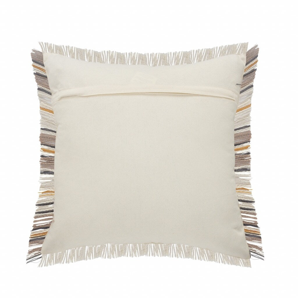 HomeRoots 20" X 20" Taupe Gray Yellow And Navy 100% Cotton Striped Zippered Pillow