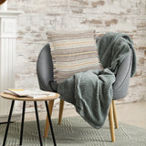 HomeRoots 20" X 20" Taupe Gray Yellow And Navy 100% Cotton Striped Zippered Pillow