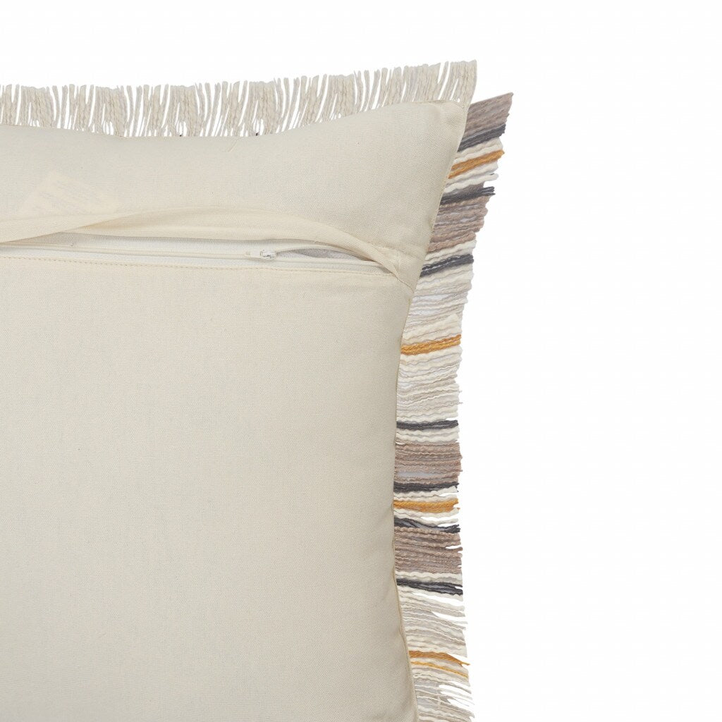 HomeRoots 20" X 20" Taupe Gray Yellow And Navy 100% Cotton Striped Zippered Pillow