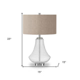 HomeRoots 23" Nickel Glass Table Lamp With Flax Drum Shade - 15