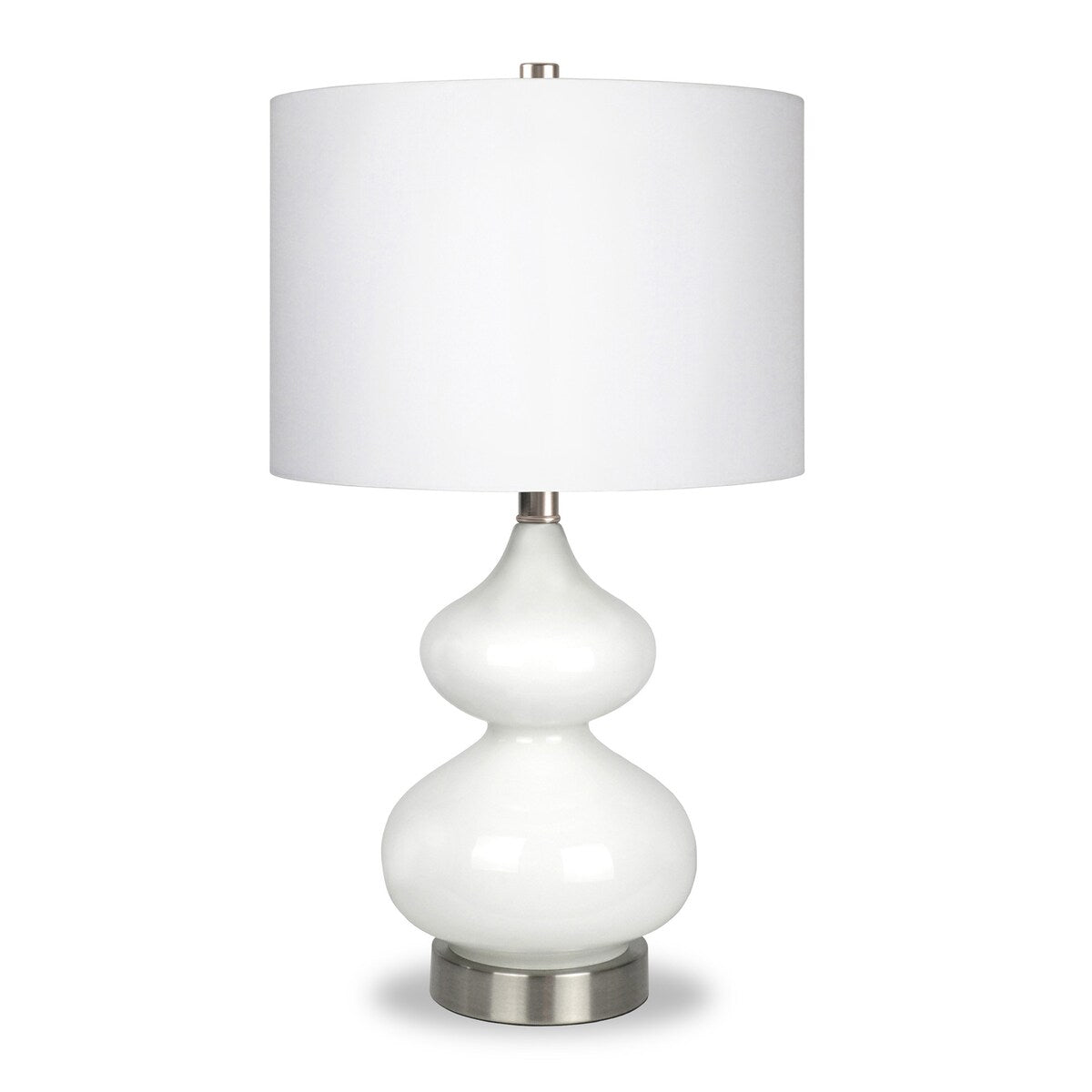 HomeRoots 23" White and Silver Glass Table Lamp With White Drum Shade - 13