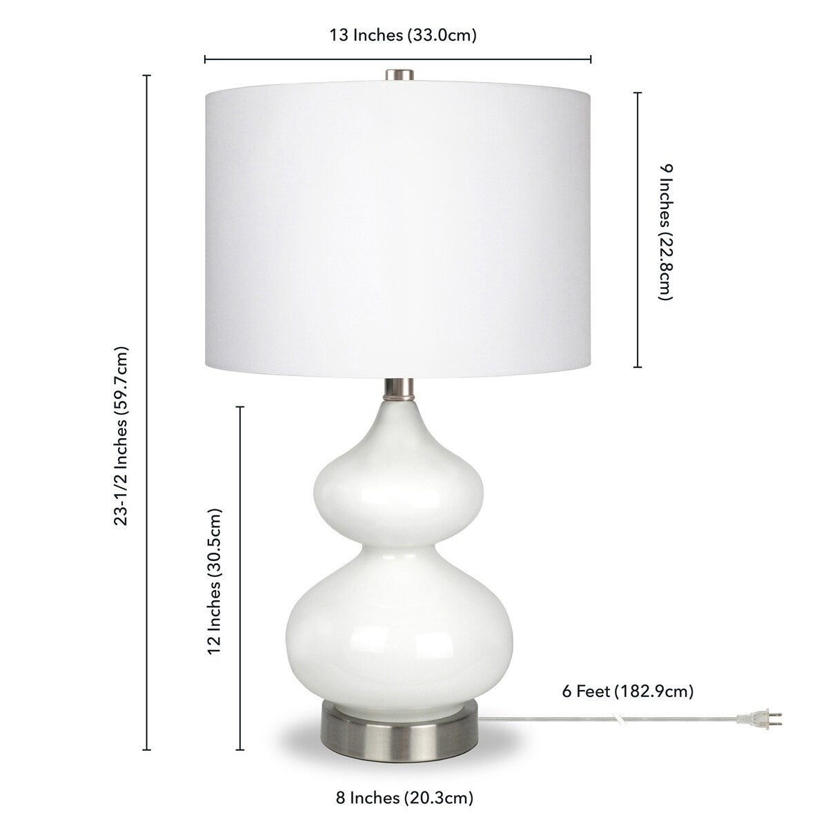 HomeRoots 23" White and Silver Glass Table Lamp With White Drum Shade - 13