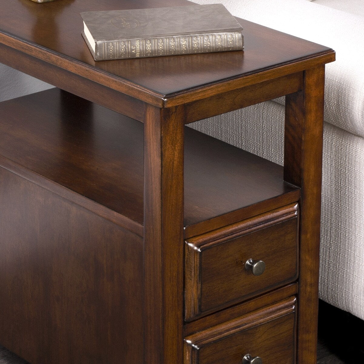 HomeRoots 24" Cherry Brown Narrow End Table With Two Drawers And Shelf - 28