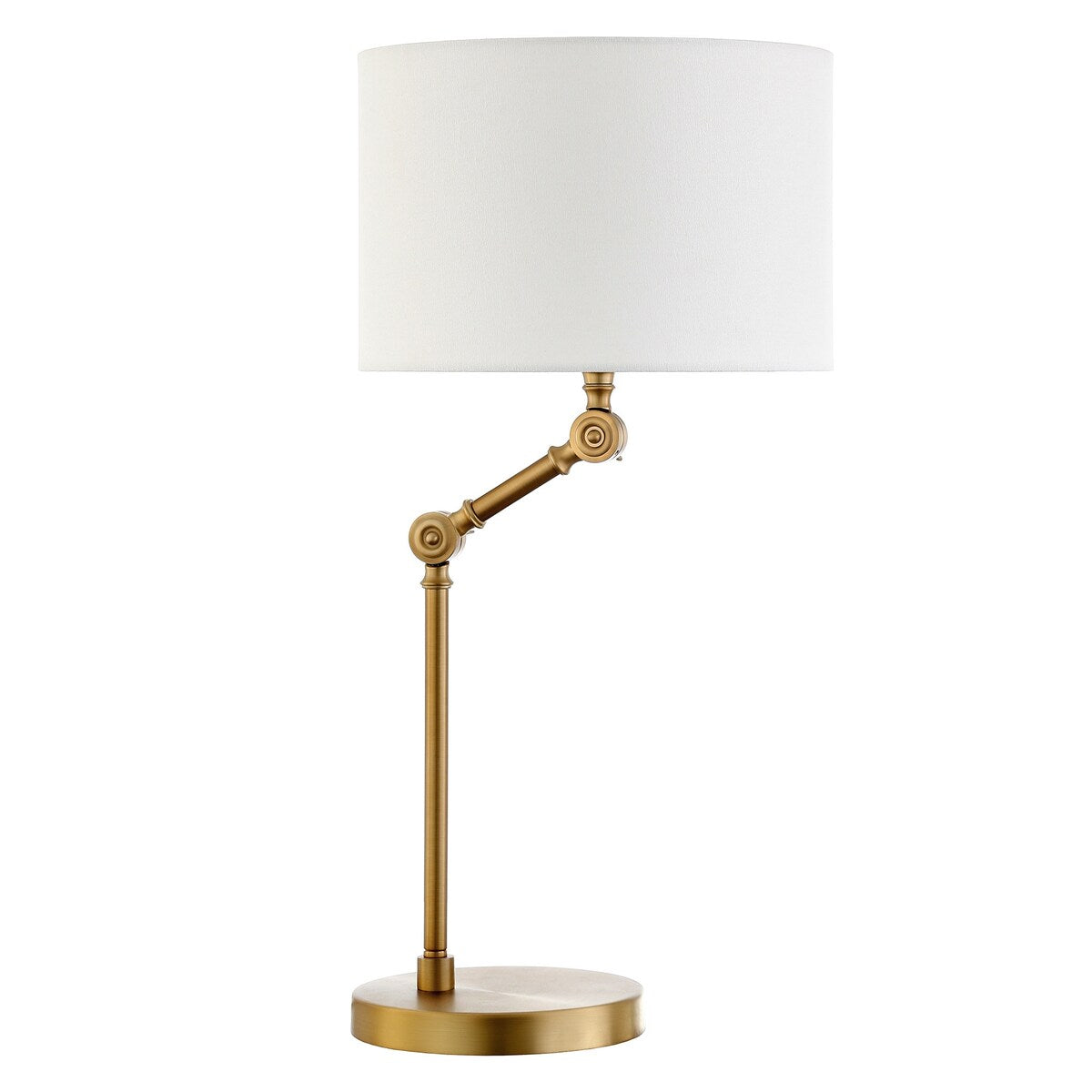 HomeRoots 24" Gold Metal Adjustable Table Lamp With White Drum Shade -
