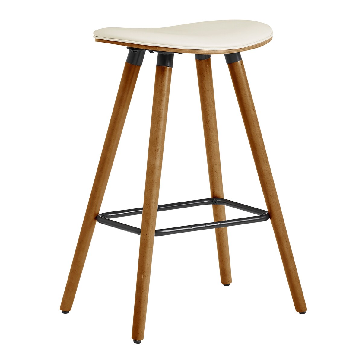 HomeRoots 26" Cream Faux Leather Backless Wooden Bar Stool - 19
