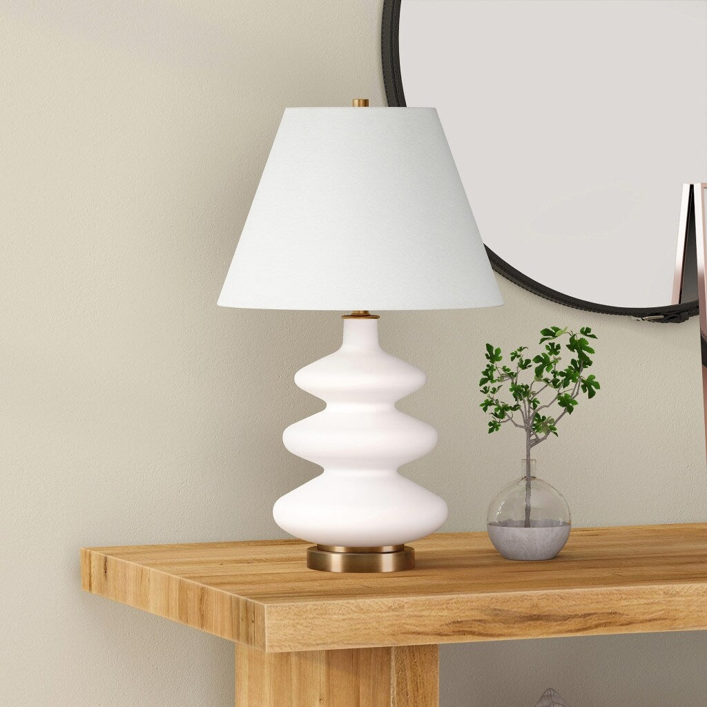 HomeRoots 26" Gold and White Glass Table Lamp With White Empire Shade - 16