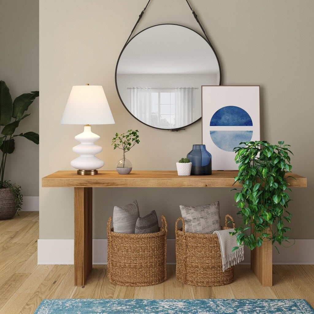 HomeRoots 26" Gold and White Glass Table Lamp With White Empire Shade - 16