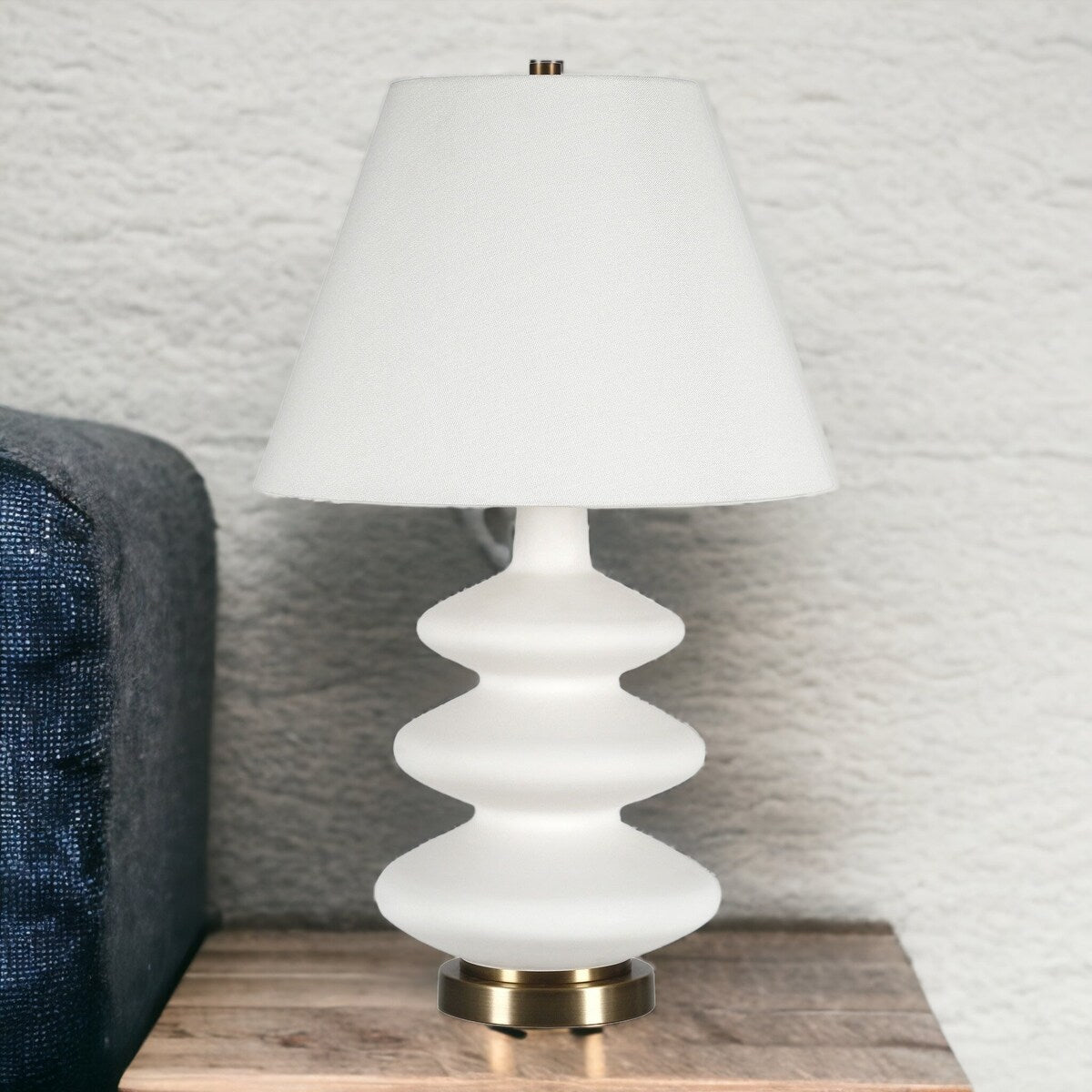HomeRoots 26" Gold and White Glass Table Lamp With White Empire Shade - 16