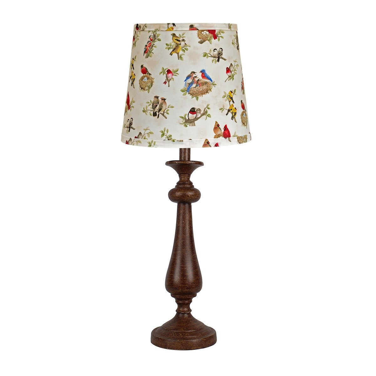 HomeRoots 27" Brown Table Lamp With Ivory and Blue Birds Empire Shade