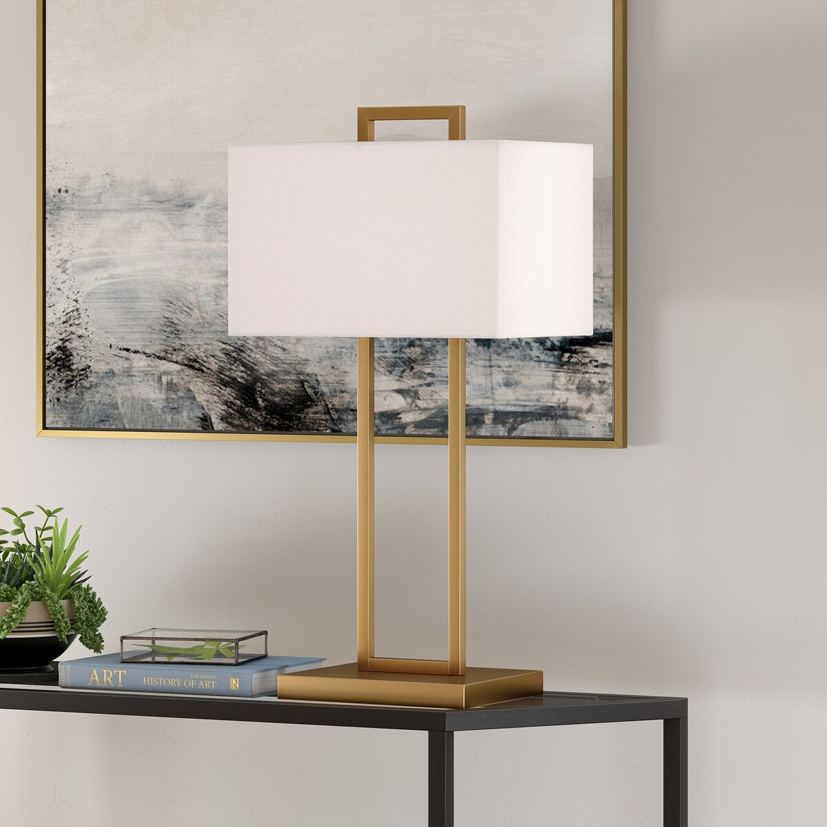 HomeRoots 28" Brass Metal Table Lamp With White Shade - 14