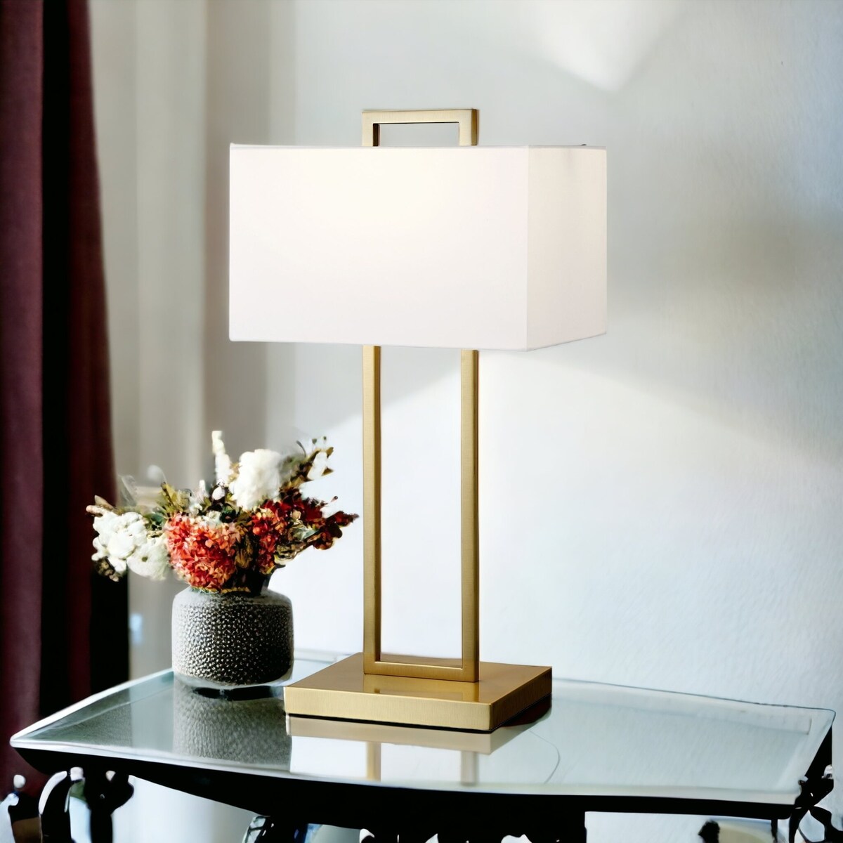 HomeRoots 28" Brass Metal Table Lamp With White Shade - 14