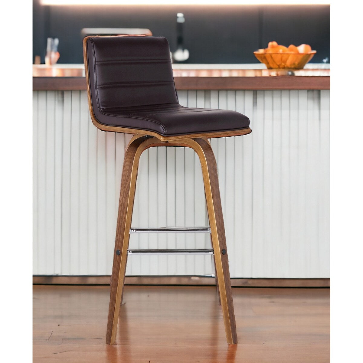 HomeRoots 30" Brown Solid Wood Swivel Low Back Bar Height Bar Chair - 39" x 17" x 20"