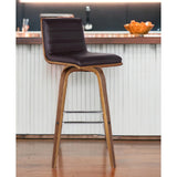 HomeRoots 30" Brown Solid Wood Swivel Low Back Bar Height Bar Chair - 39" x 17" x 20"