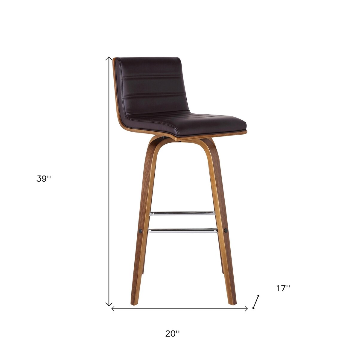 HomeRoots 30" Brown Solid Wood Swivel Low Back Bar Height Bar Chair - 39" x 17" x 20"