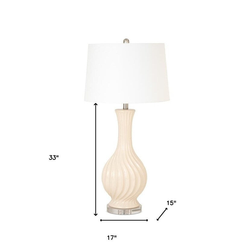 HomeRoots 33" Ivory Curvy Ceramic Table Lamp With White Empire Shade - 17