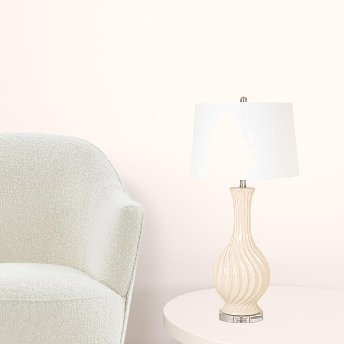 HomeRoots 33" Ivory Curvy Ceramic Table Lamp With White Empire Shade - 17