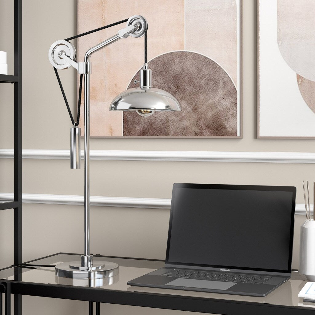 HomeRoots 33" Silver Metal Adjustable Desk Table Lamp With Nickel Dome Shade - 16