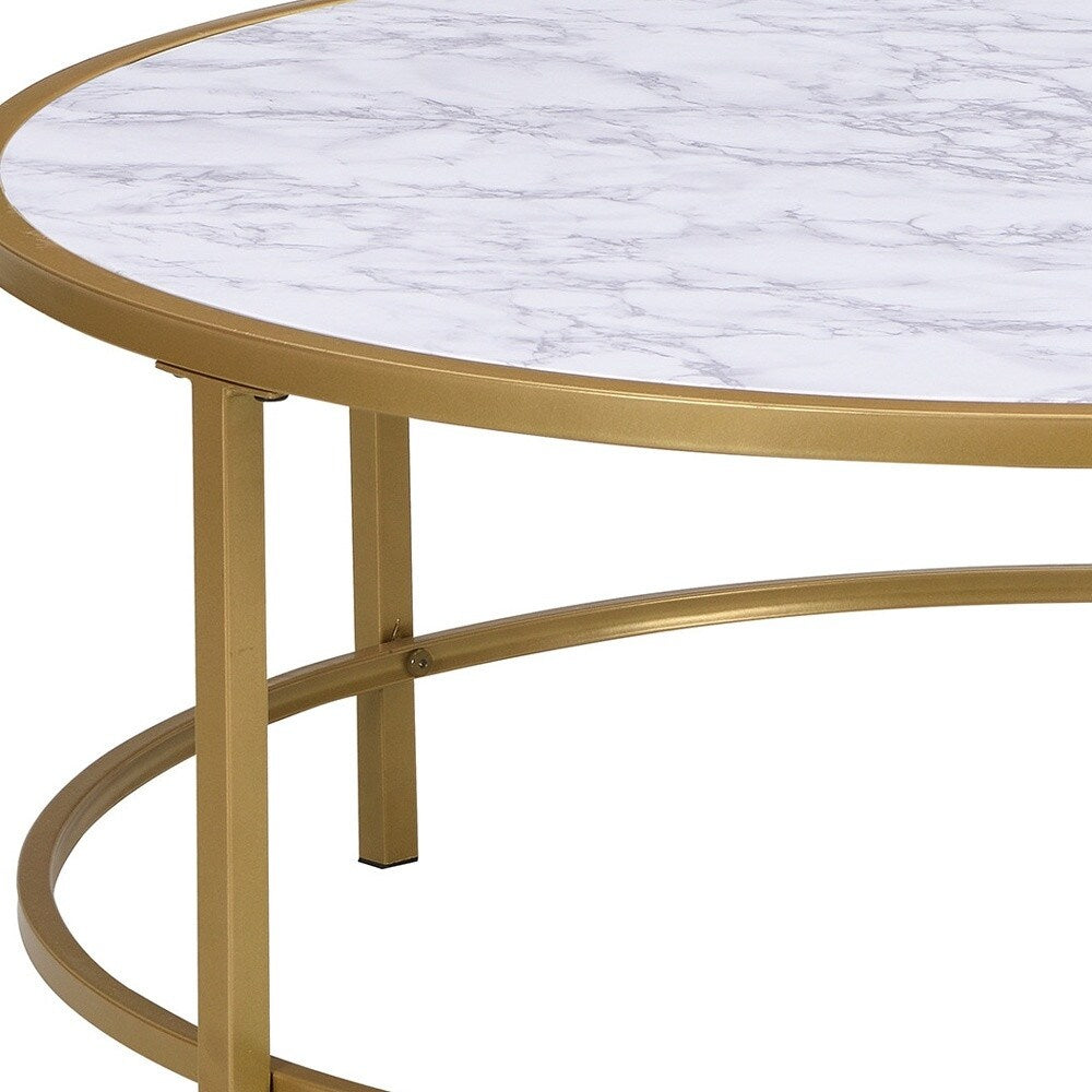HomeRoots 36" White And Gold Faux Marble Round Coffee Table - 36