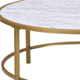 HomeRoots 36" White And Gold Faux Marble Round Coffee Table - 36