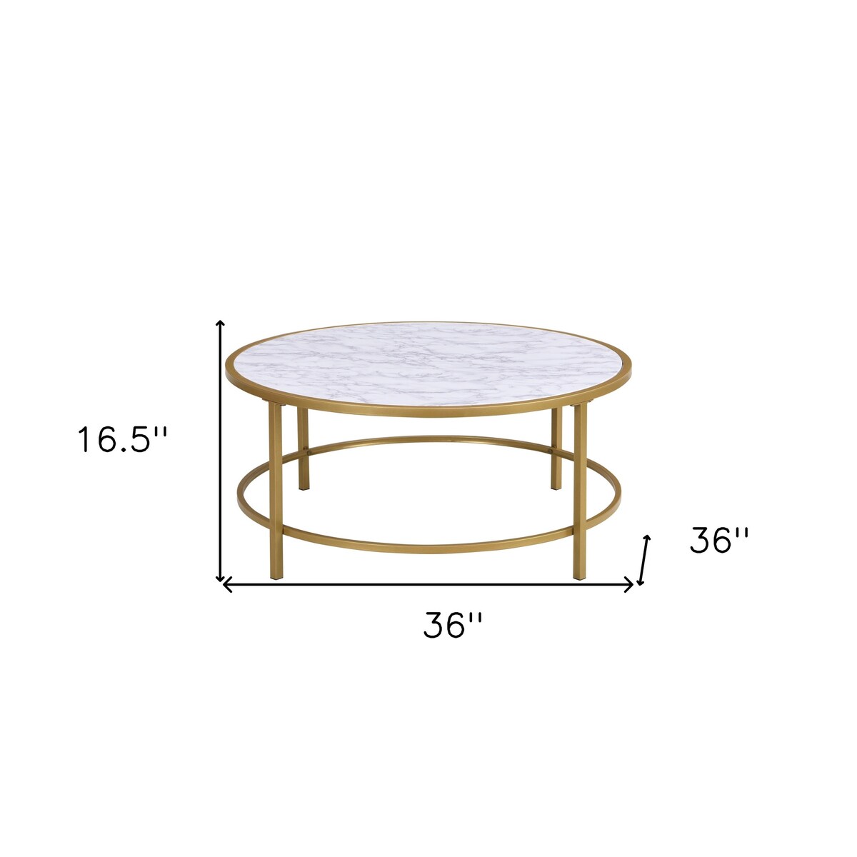 HomeRoots 36" White And Gold Faux Marble Round Coffee Table - 36