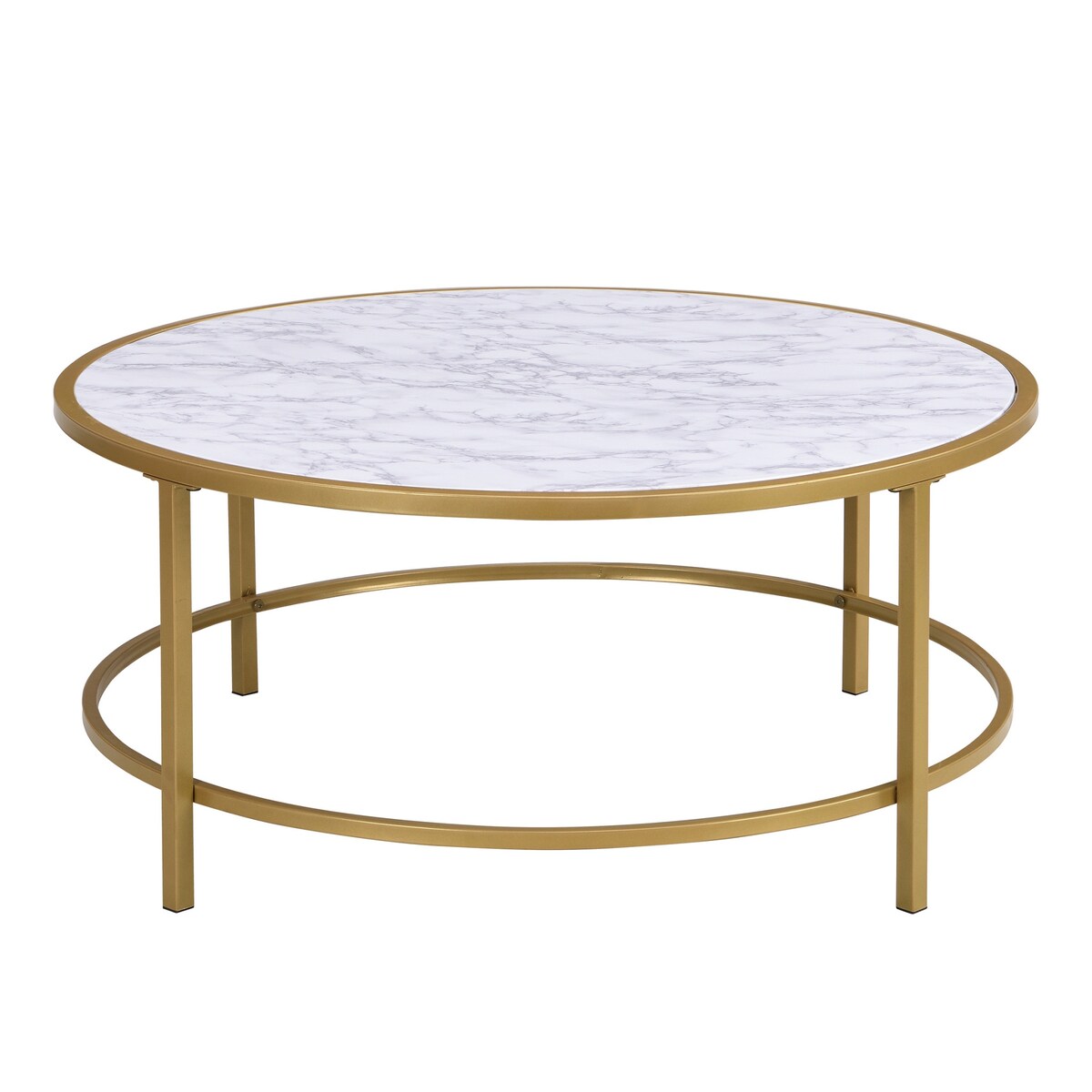 HomeRoots 36" White And Gold Faux Marble Round Coffee Table - 36