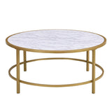 HomeRoots 36" White And Gold Faux Marble Round Coffee Table - 36