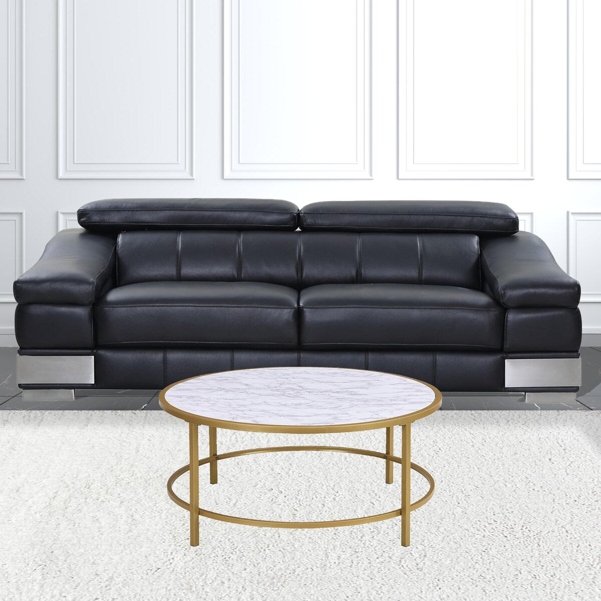 HomeRoots 36" White And Gold Faux Marble Round Coffee Table - 36