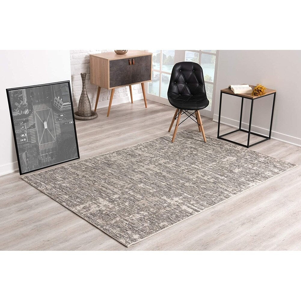 HomeRoots 3' x 8' Ivory and Gray Modern Weathered Runner Rug - 3' x 5' Oval