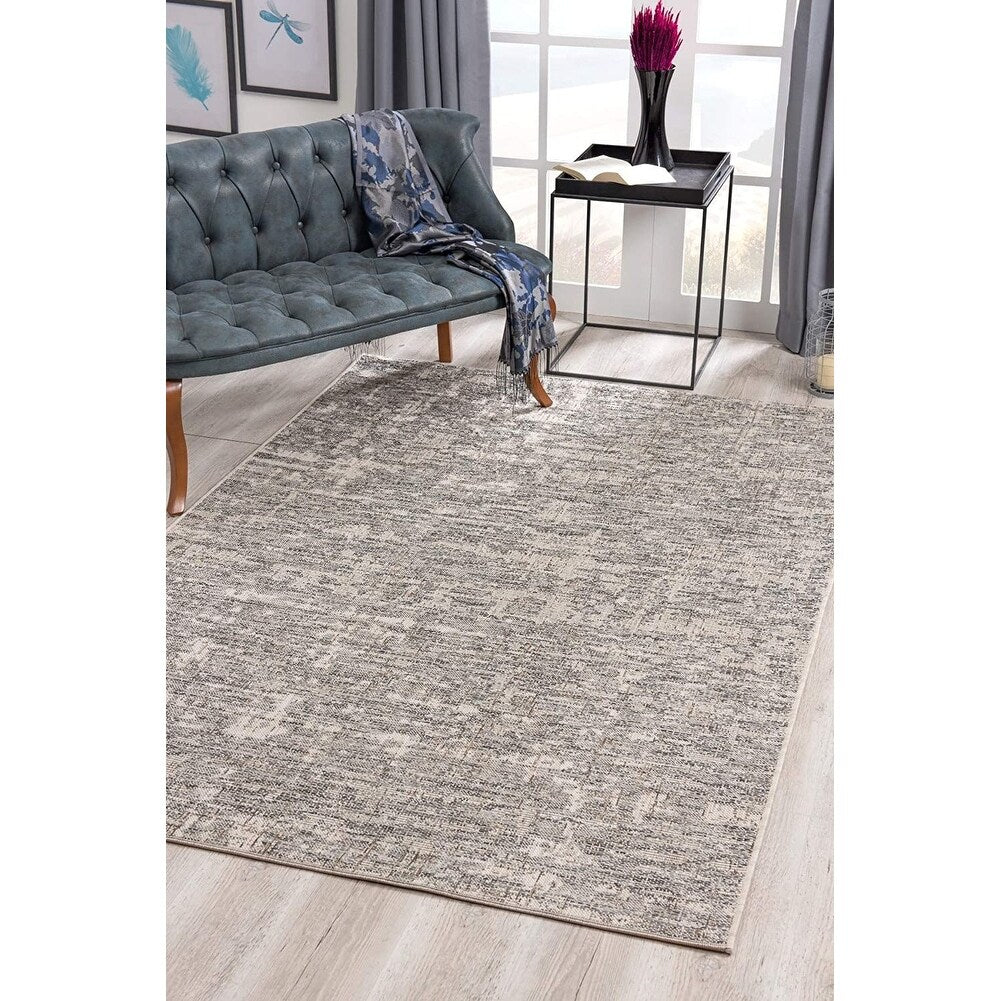 HomeRoots 3' x 8' Ivory and Gray Modern Weathered Runner Rug - 3' x 5' Oval