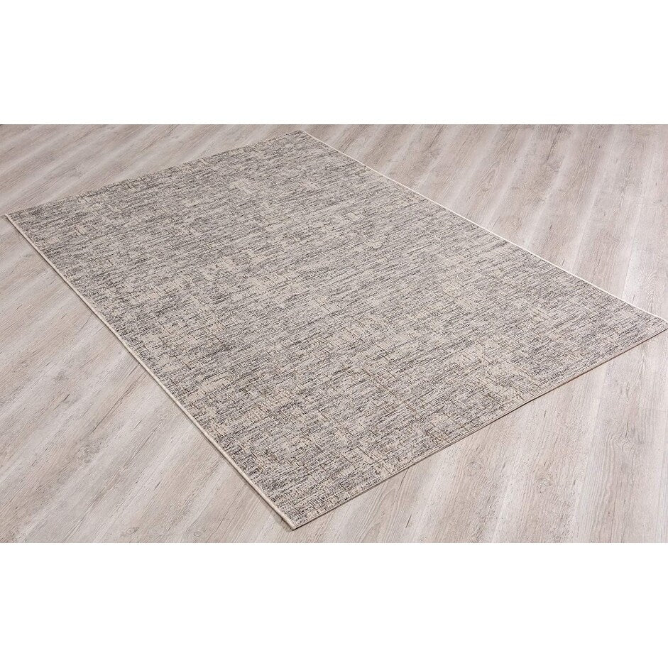 HomeRoots 3' x 8' Ivory and Gray Modern Weathered Runner Rug - 3' x 5' Oval