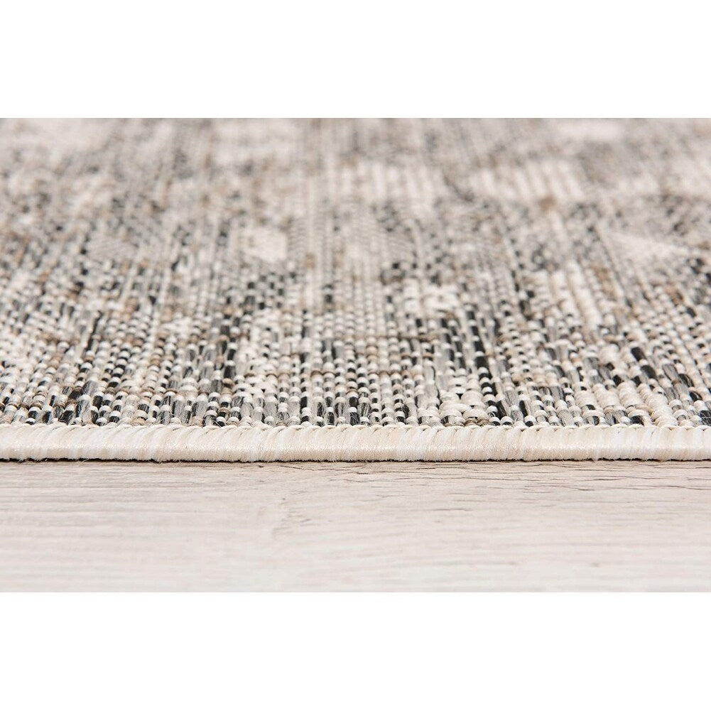 HomeRoots 3' x 8' Ivory and Gray Modern Weathered Runner Rug - 3' x 5' Oval