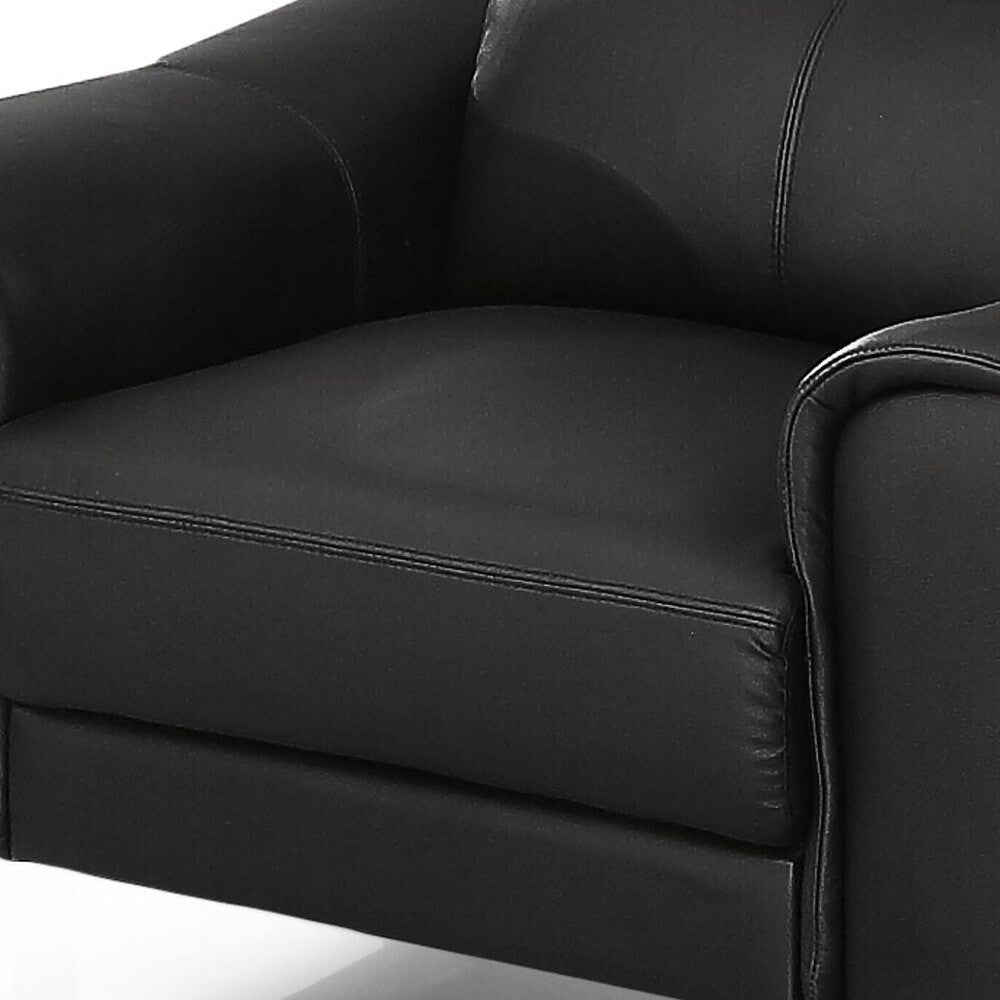 HomeRoots 42" Black Genuine Leather And Silver Solid Color Lounge Chair - 42