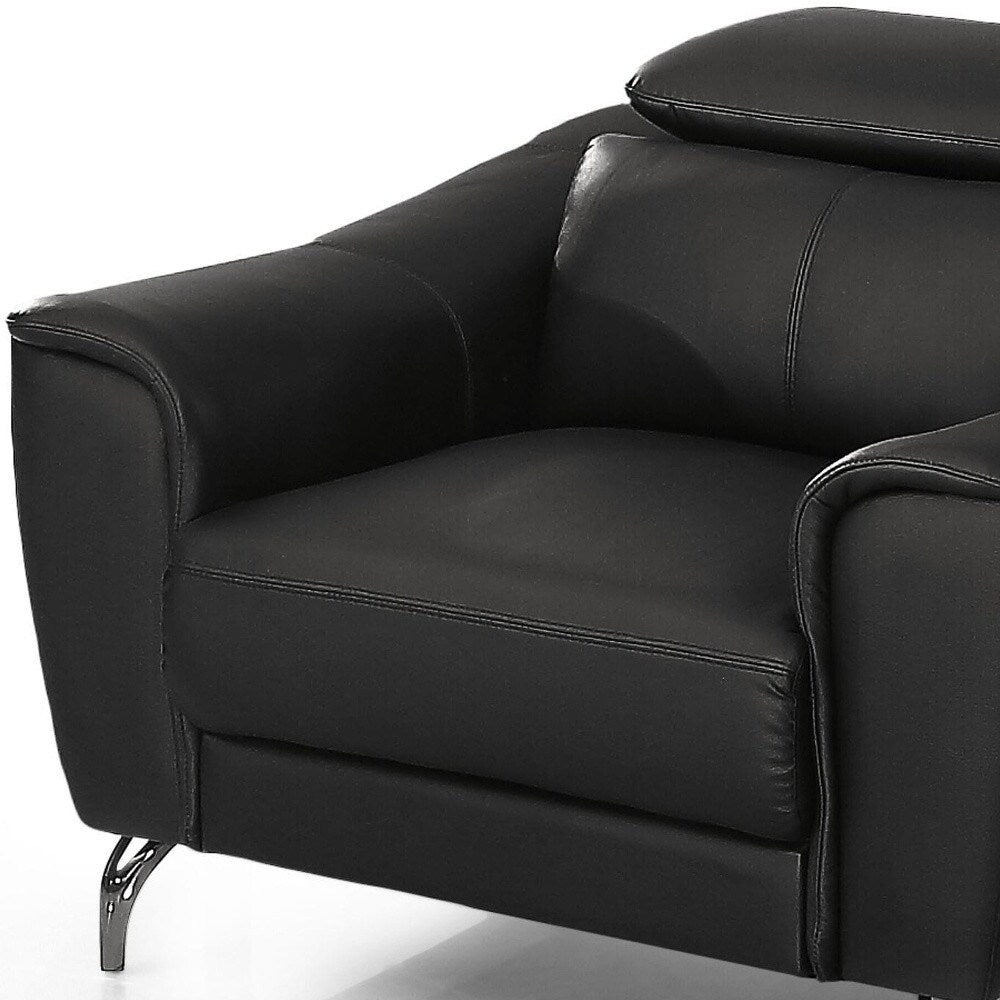 HomeRoots 42" Black Genuine Leather And Silver Solid Color Lounge Chair - 42