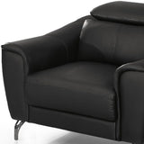 HomeRoots 42" Black Genuine Leather And Silver Solid Color Lounge Chair - 42