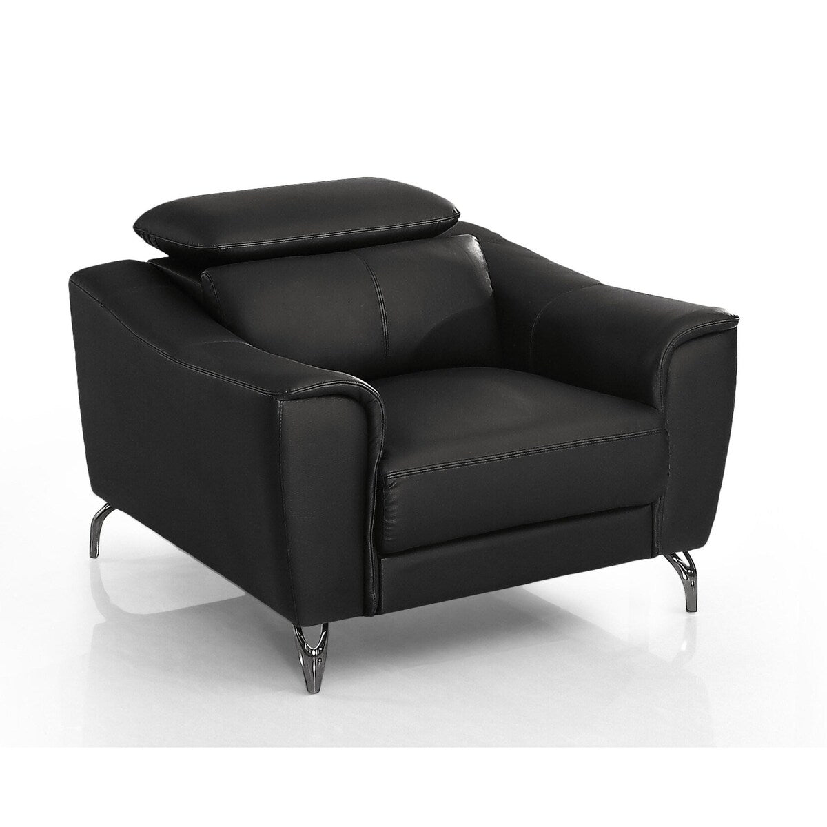 HomeRoots 42" Black Genuine Leather And Silver Solid Color Lounge Chair - 42