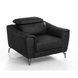 HomeRoots 42" Black Genuine Leather And Silver Solid Color Lounge Chair - 42