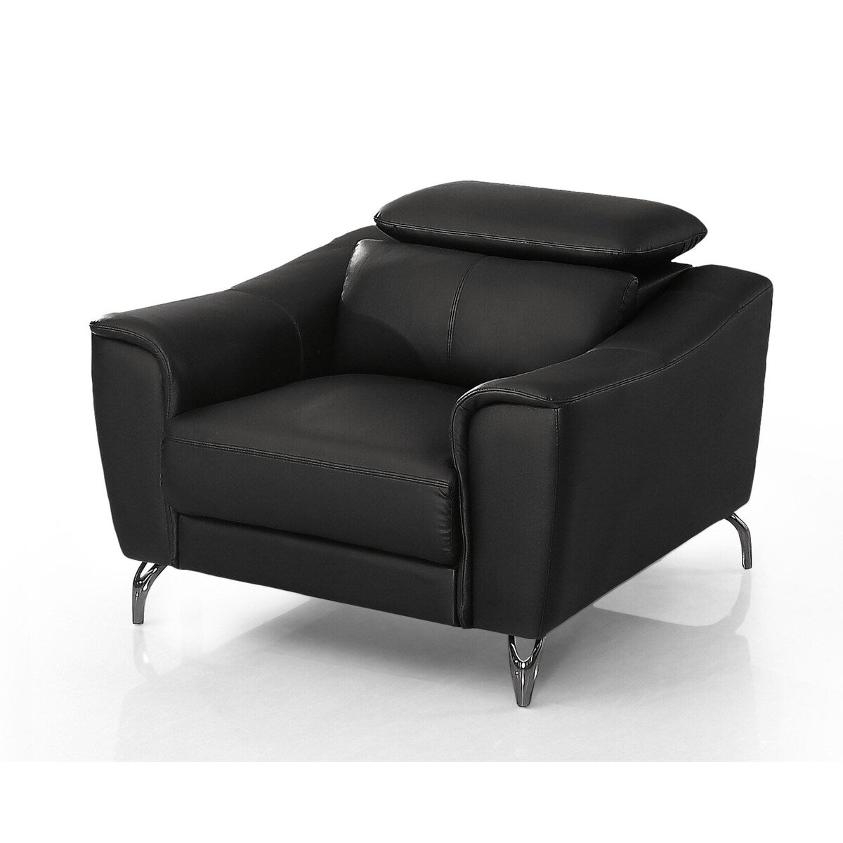 HomeRoots 42" Black Genuine Leather And Silver Solid Color Lounge Chair - 42