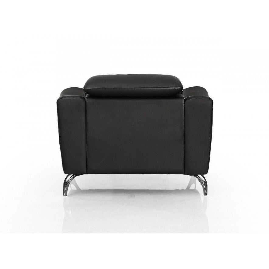 HomeRoots 42" Black Genuine Leather And Silver Solid Color Lounge Chair - 42