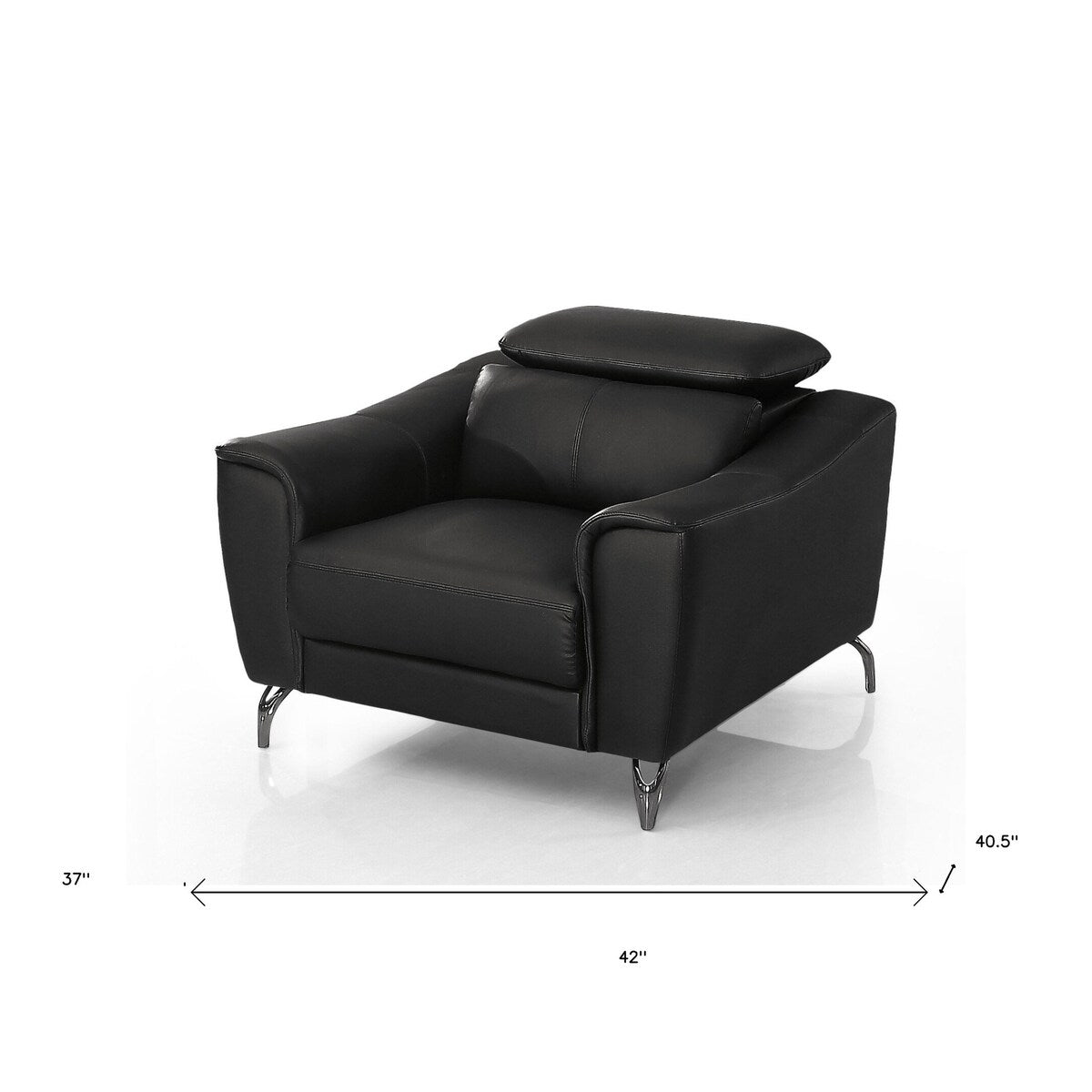 HomeRoots 42" Black Genuine Leather And Silver Solid Color Lounge Chair - 42