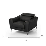 HomeRoots 42" Black Genuine Leather And Silver Solid Color Lounge Chair - 42