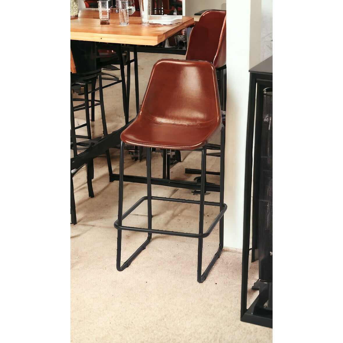 Brown Leather and Iron Bar Stool