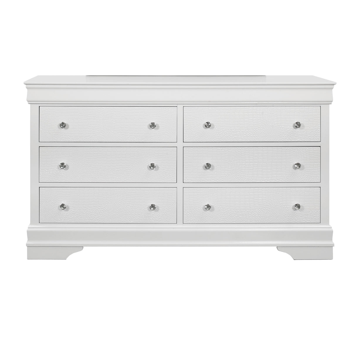 HomeRoots 58" Metallic White Solid Wood Six Drawer Double Dresser
