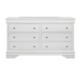 HomeRoots 58" Metallic White Solid Wood Six Drawer Double Dresser