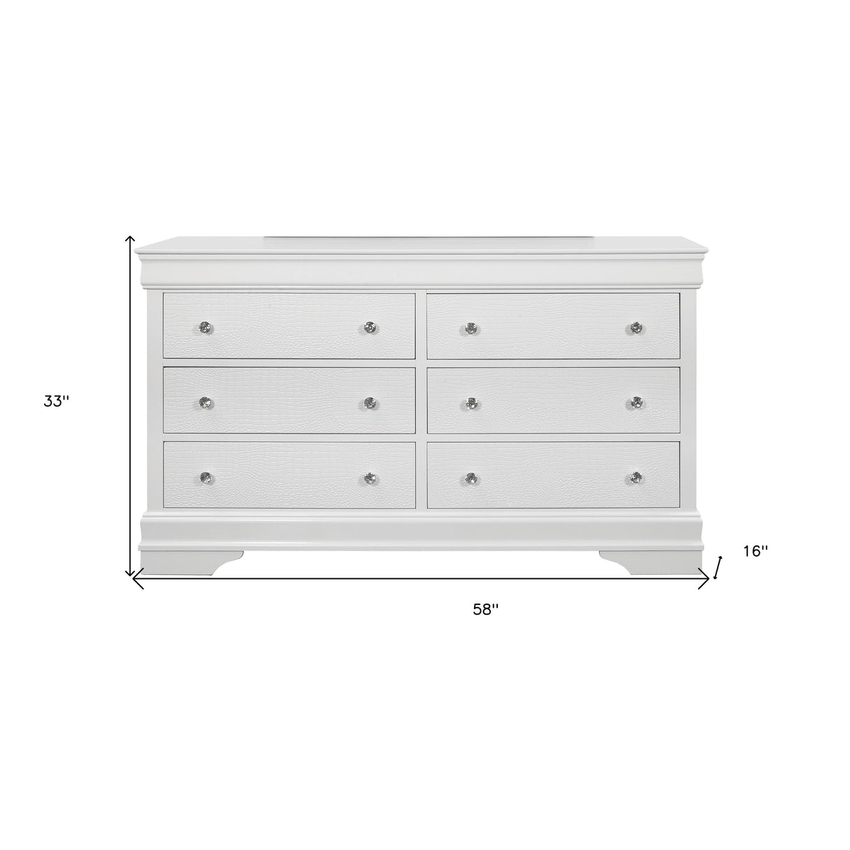 HomeRoots 58" Metallic White Solid Wood Six Drawer Double Dresser