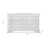 HomeRoots 58" Metallic White Solid Wood Six Drawer Double Dresser